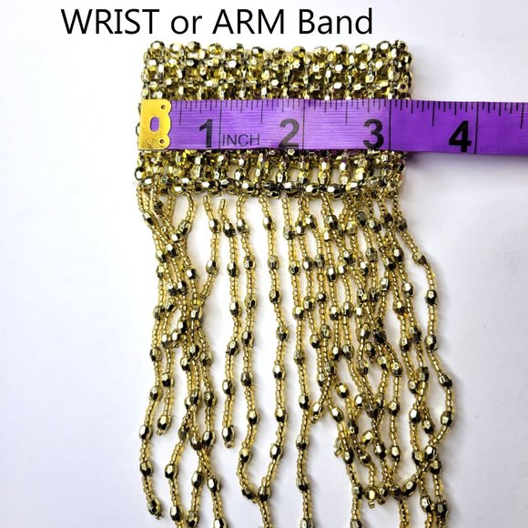 Gold Tassel Choker Necklace & Arm Wrist Jewelry Accessory Halloween Costume NEW - Picture 11 of 14